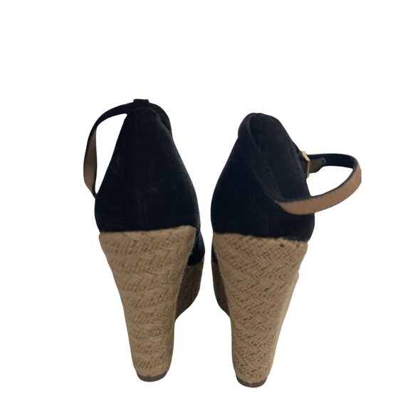 Glo Jeans Women's Size 7.5M Black Fabric ankle strap Wedge peep toe Sandals - Picture 3 of 7
